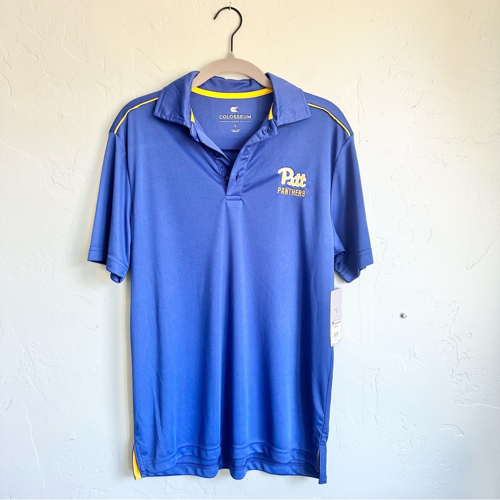 NWT Colosseum University of Pittsburg Pitt Panthers Blue Yellow Polo Men Small